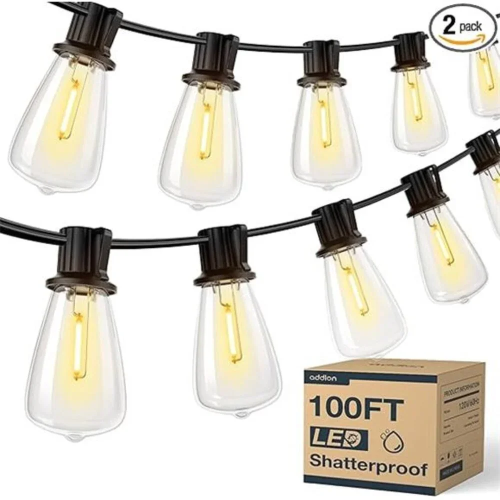 100FT(50FT*2)LED Outdoor String Lights Waterproof Patio Lights with Shatterproof
